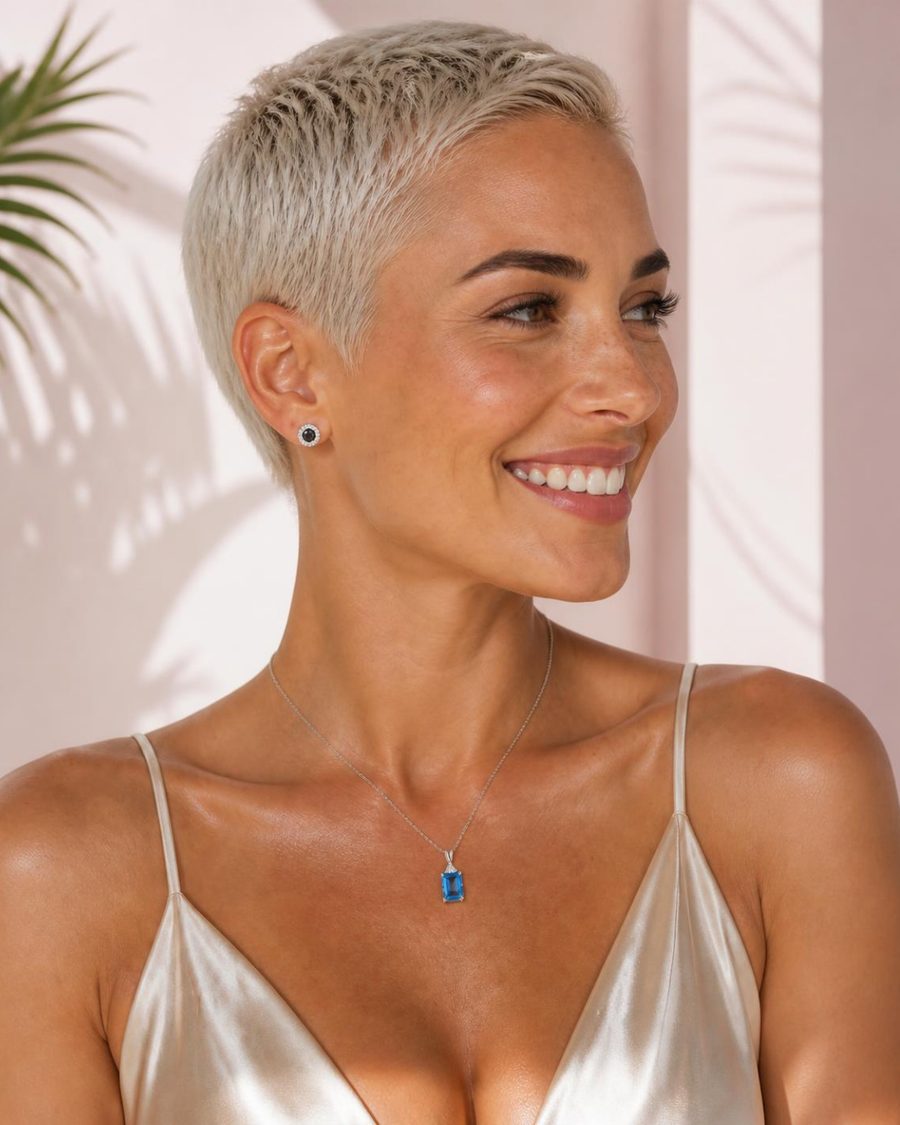 דוגמנית עונדת את Trinity – Diamond Earrings