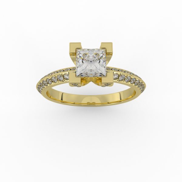 טבעת אירוסין זהב צהוב 18 קראט, דגם square יהלום מרכזי 0.8 קראט