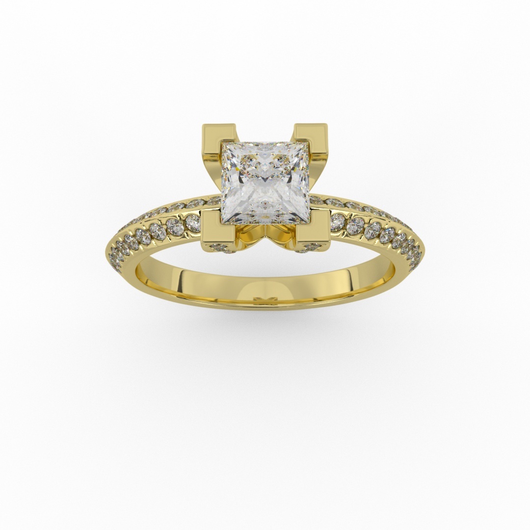 טבעת אירוסין זהב צהוב 18 קראט, דגם square יהלום מרכזי 0.8 קראט